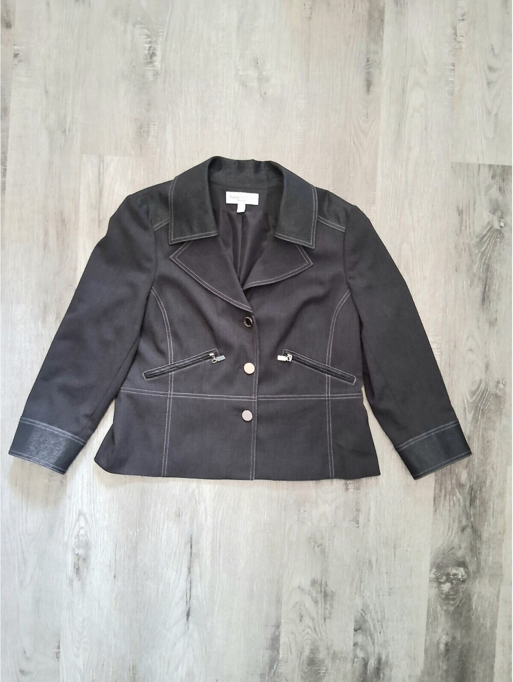 Conrad C Proportion Petite Size 16 Black Gray Contrast Stitch Skirt Suit Set - Picture 3 of 15